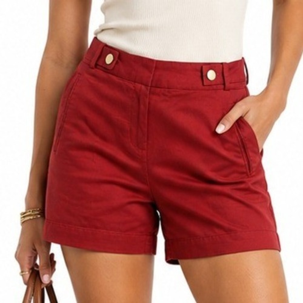 White House Black Market Red Linen Blend Tailored Shorts Size 2 Gold Hardware